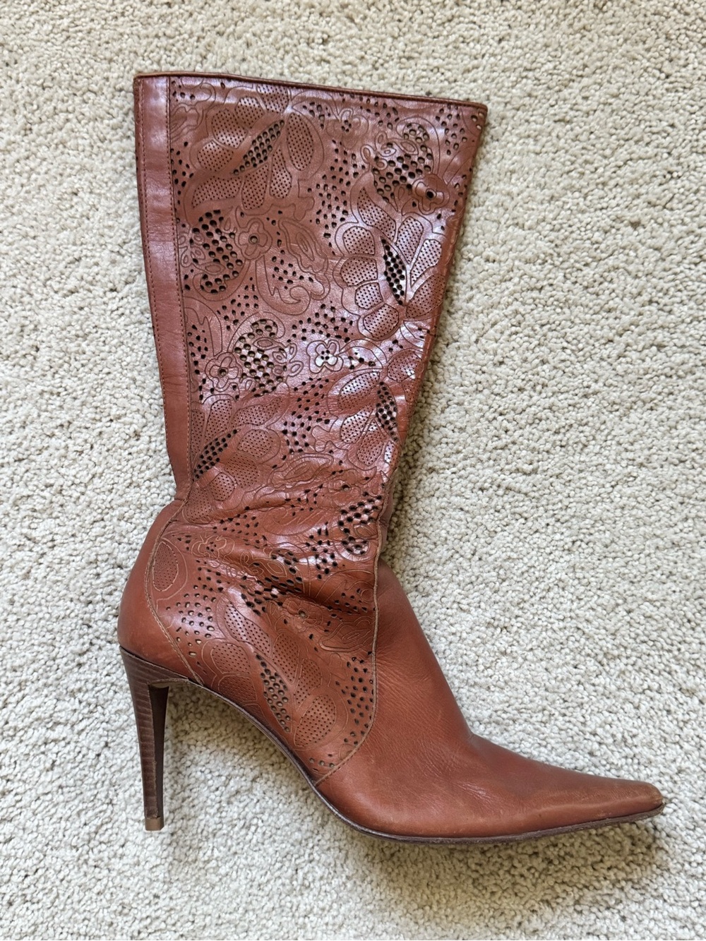 Women's Tall Pointed-Toe Leather Boot in Cognac